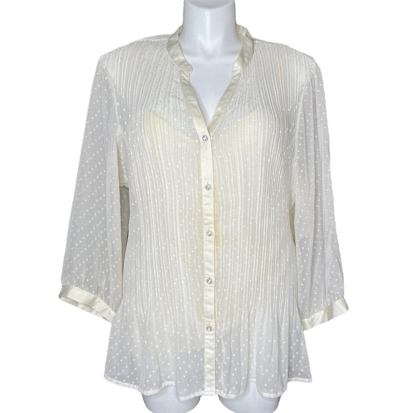 Lane Bryant Sheer Cream Pleated Blouse size 22/24 - Picture 2 of 16